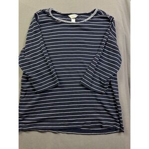 CJ Banks Women's 1X Black & White Striped 3/4 Sleeve Braided Neck Top
